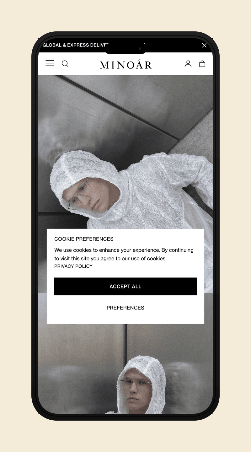 Minoar storefront on iPhone 16